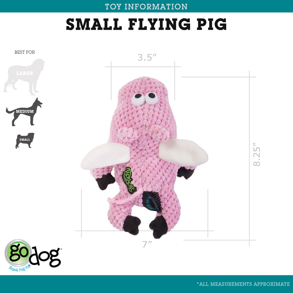 goDog Flying Pig Checkered Plush Dog Toy - Small