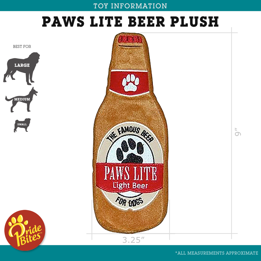 PrideBites Paws Lite Beer Plush Dog Toy