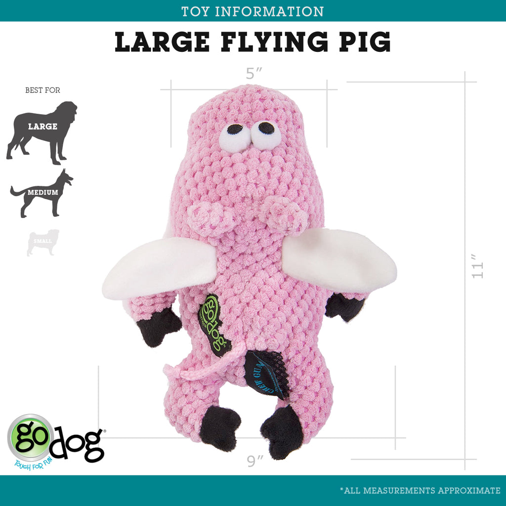 goDog Flying Pig Checkered Plush Dog Toy - Large